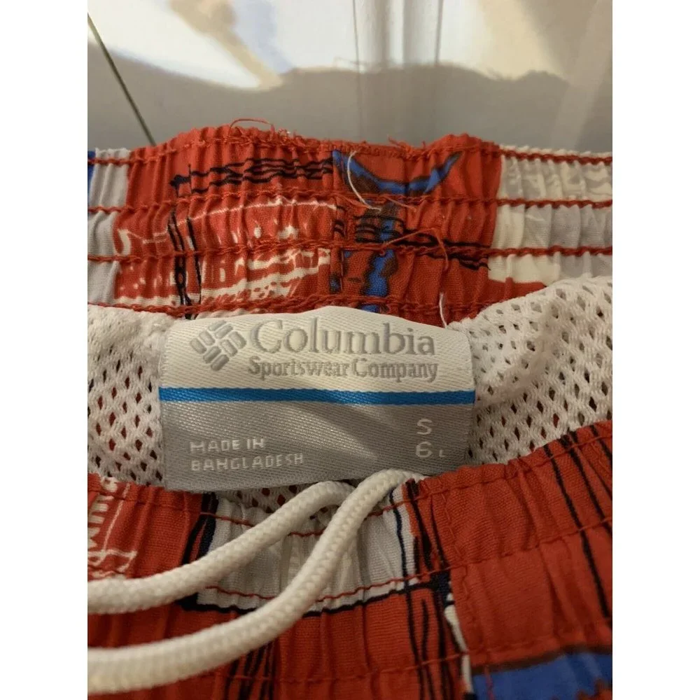 COLUMBIA PFG SWIM Shorts Size S 6 Red & White & Blue Trunks‎